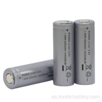 IFR14430-500mAh 3.2V Batería cilíndrica de LifePO4